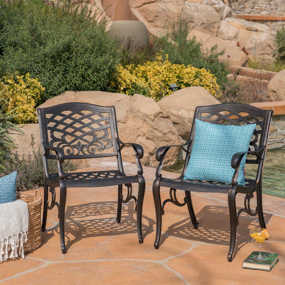 Luminea - Outdoor Aluminum Dining Chair With Scroll Design, Lattice Pattern And Cabriole Legs - Copper