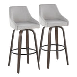 Hannah - 30" Fixed-Height Barstool With Swivel And Round Black Metal Footrest (Set of 2) - Walnut Glazed Wood