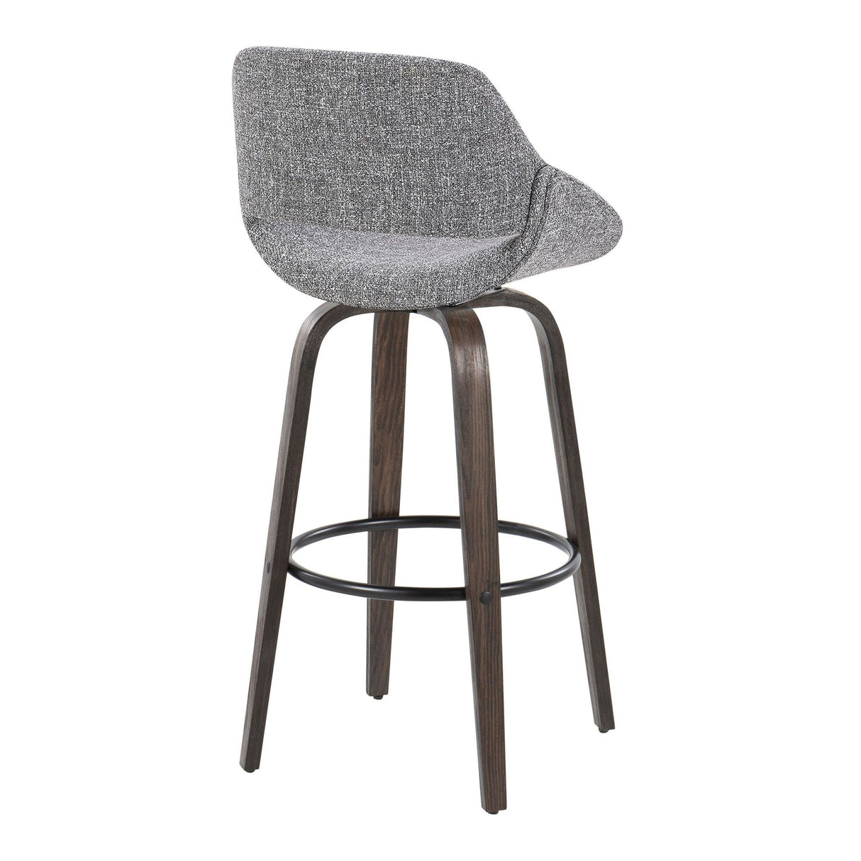 Fabrizzi - 30" Fixed-Height Barstool With Swivel And Round Black Metal Footrest (Set of 2) - Walnut Glazed Wood