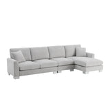 Modern Oversized Sectional Sofa, L-Shaped Luxury Couch Set With 2 Free Pillows, 5 Seat Chenille Indoor Furniture With Chaise For Living Room