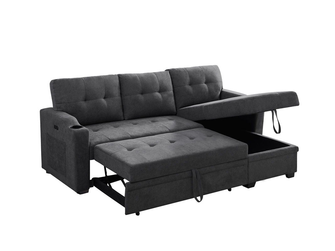 Mabel - Sleeper Sectional With Cupholder, USB Charging Port nd Pocket - Dark Gray