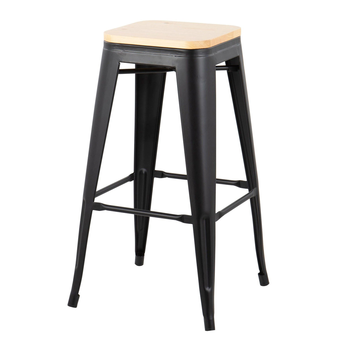 Oregon - Contemporary Barstool (Set of 2) - Black Steel And Natural Wood