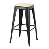 Oregon - Contemporary Barstool (Set of 2) - Black Steel And Natural Wood