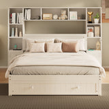 Platform Bed With All In One 2 Nightstand, Storage Shelf And Cabinet Bookcase With 2 Charging Stations