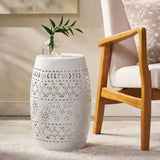 Transitional Ruby - Side Table With Lace Cut Design - White