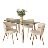 Clara - cinch - 5 Piece Dining Room Set - Gold Metal, Clear Glass, White Faux Leather
