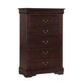 Contemporary Louis Philip Cherry Chest With Five Drawers Solid Wood Ample Storage - Cherry