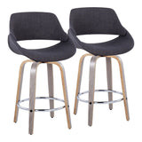 Fabrizzi - 26" Fixed-Height Counter Stool With Swivel And Round Chrome Metal Footrest (Set of 2) - Light Gray Wood