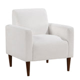 Caius - Modern Arm Chair With Boucle And Wooden Legs - White
