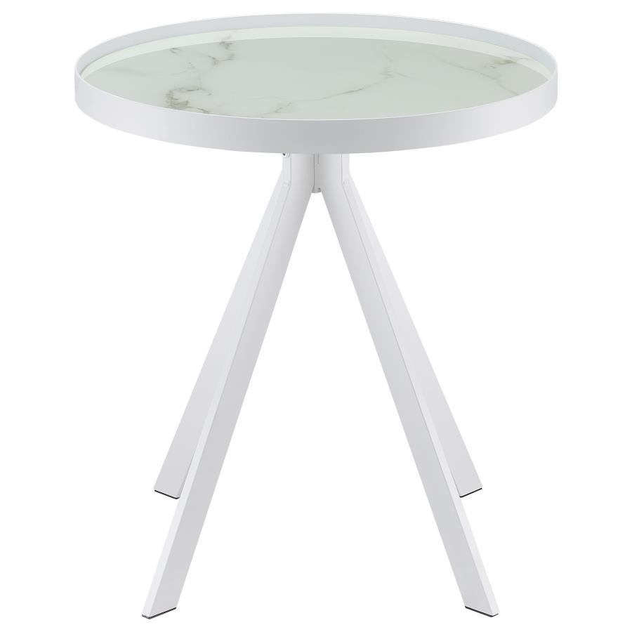 Briggs - Round Marble Printed Glass Top End Side Table
