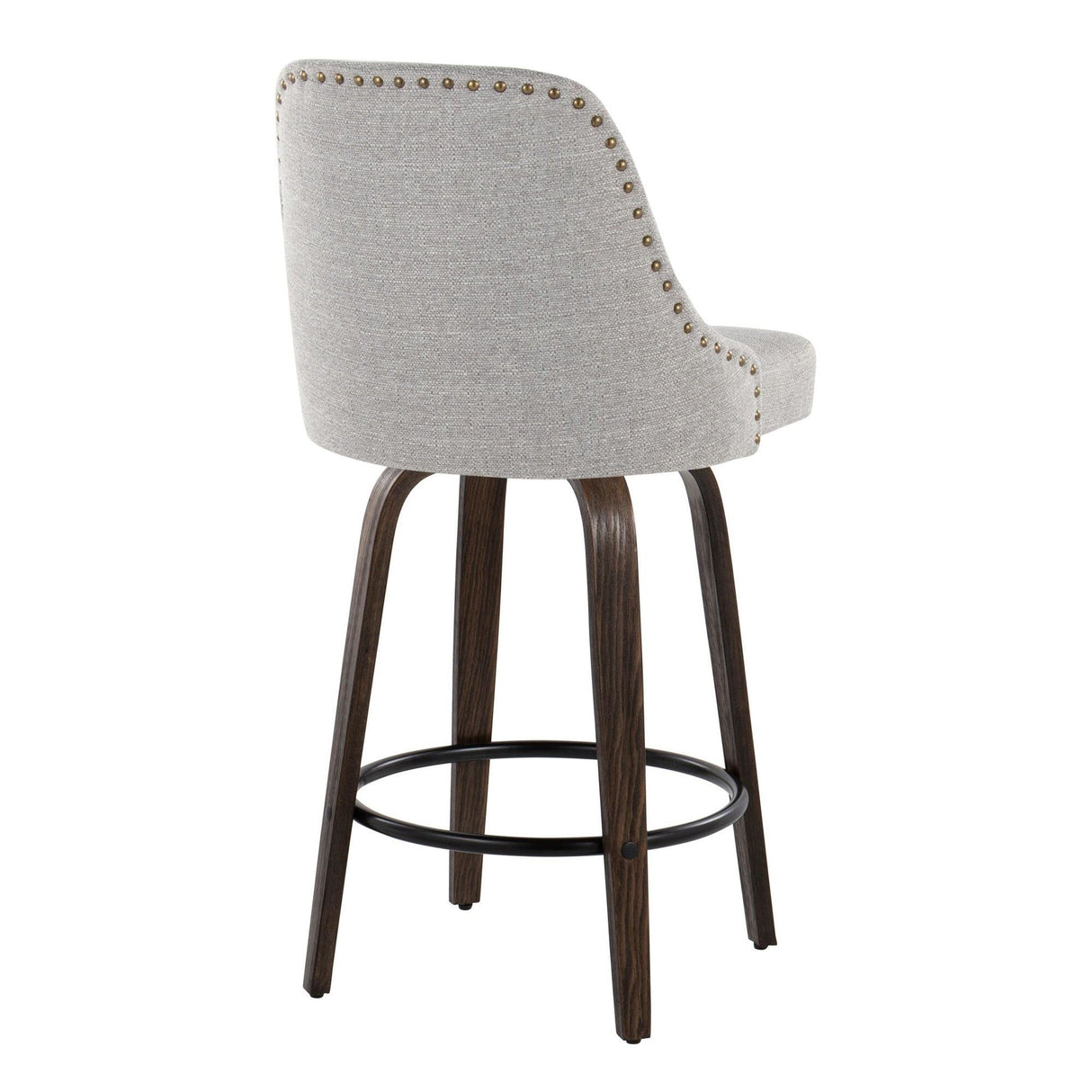 Marcel - 27" Fixed-Height Counter Stool With Swivel And Round Black Metal Footrest (Set of 2) - Walnut Glazed Wood