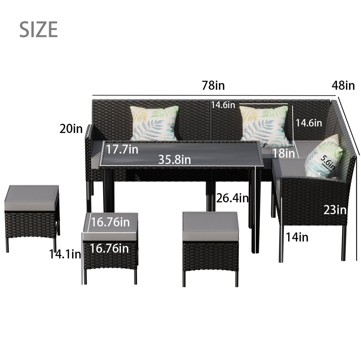 7 Piece Outdoor Furniture Set Waterproof Cushions Glass Table
