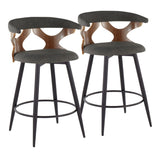 Gardenia - 25" Fixed-Height Counter Stool With Swivel And Rounded Black Metal Footrest (Set of 2) - Black Metal, Walnut Wood