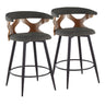 Gardenia - 25" Fixed-Height Counter Stool With Swivel And Rounded Black Metal Footrest (Set of 2) - Black Metal, Walnut Wood
