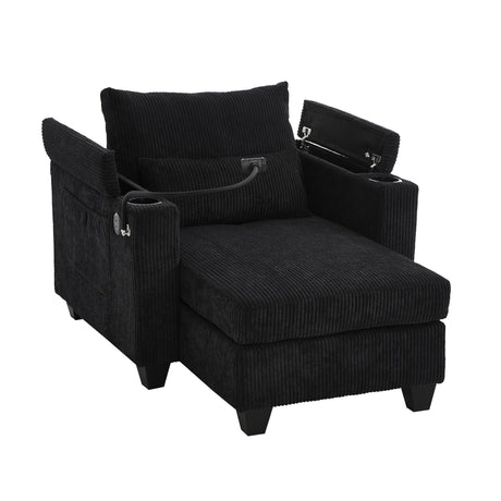 Convertible Chaise Lounge Sofa Chair With USB Ports, Cup Holders, Phone Holder And Storage