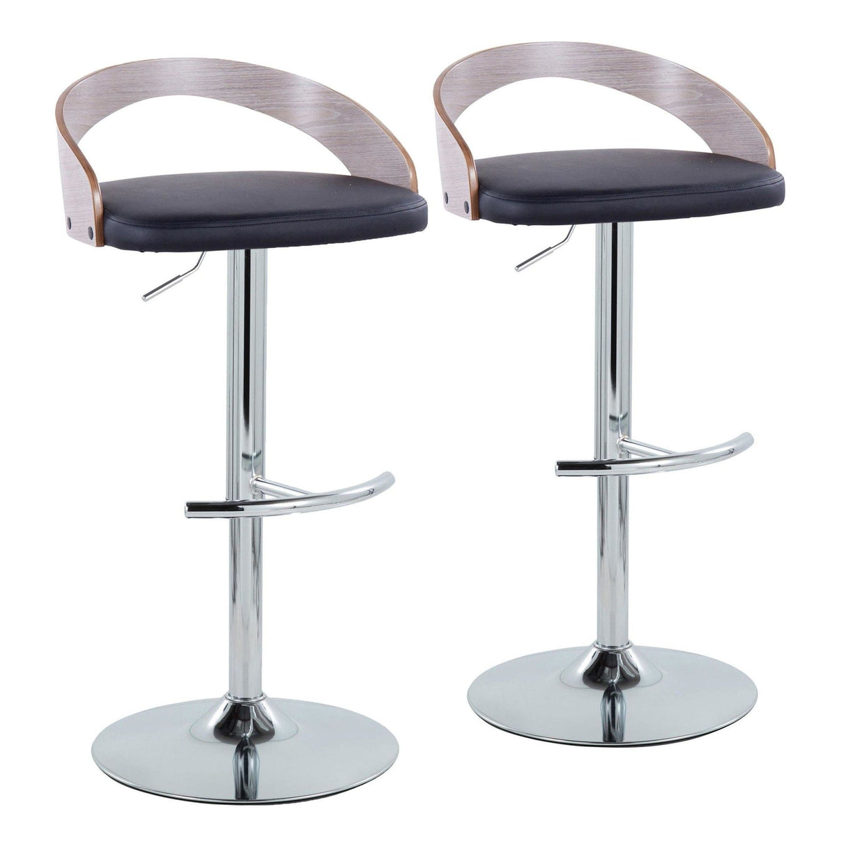 Grotto - Adjustable Barstool - Chrome Metal, Light Grey Wood