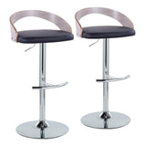 Grotto - Adjustable Barstool - Chrome Metal, Light Grey Wood