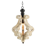Farmhouse Chandeliar Distressed Pendant French Country Wood Chandelier For Living Room Foyer, Bulb Not Included - Antique Cream