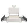 Upholstered Bed With Oversized Rabbit Ear Headboard, LED Lights & 4 Storage Drawers