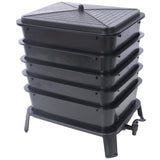 Eco Friendly 5 Layer Worm Compost Bin With 50L Capacity, Easy Setup Plastic Worm Farm Kit - Black