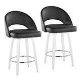 Cinch - Contemporary Fixed-Height Swivel Counter Stool (Set of 2) - White Wood And Round Silver Footrest