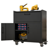 Sturdy And Durable Metal Tool Cabinet For Garage With Wheels Mobile Heavy Duty Storage Cabinet With 1 Drawer And 2 Locking Doors