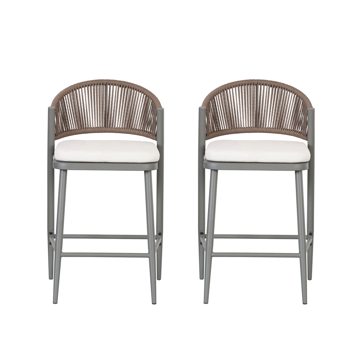 Outdoor 26" Counter Height Metal Frame Counter Stools With Scallop Shaped Backrest & Water Resistant Cushions