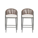 Outdoor 26" Counter Height Metal Frame Counter Stools With Scallop Shaped Backrest & Water Resistant Cushions
