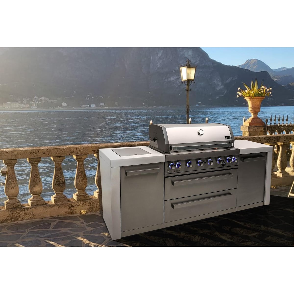 Mont Alpi Deluxe Series 8 Ft Propane Outdoor Kitchen Island w/ Side Burner - MAi805-D