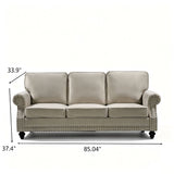 3 Seater Sofa With Nailhead Trim And Turned Legs For Living Room