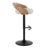 Grotto - Adjustable Barstool - Black Metal, Whitewashed Wood