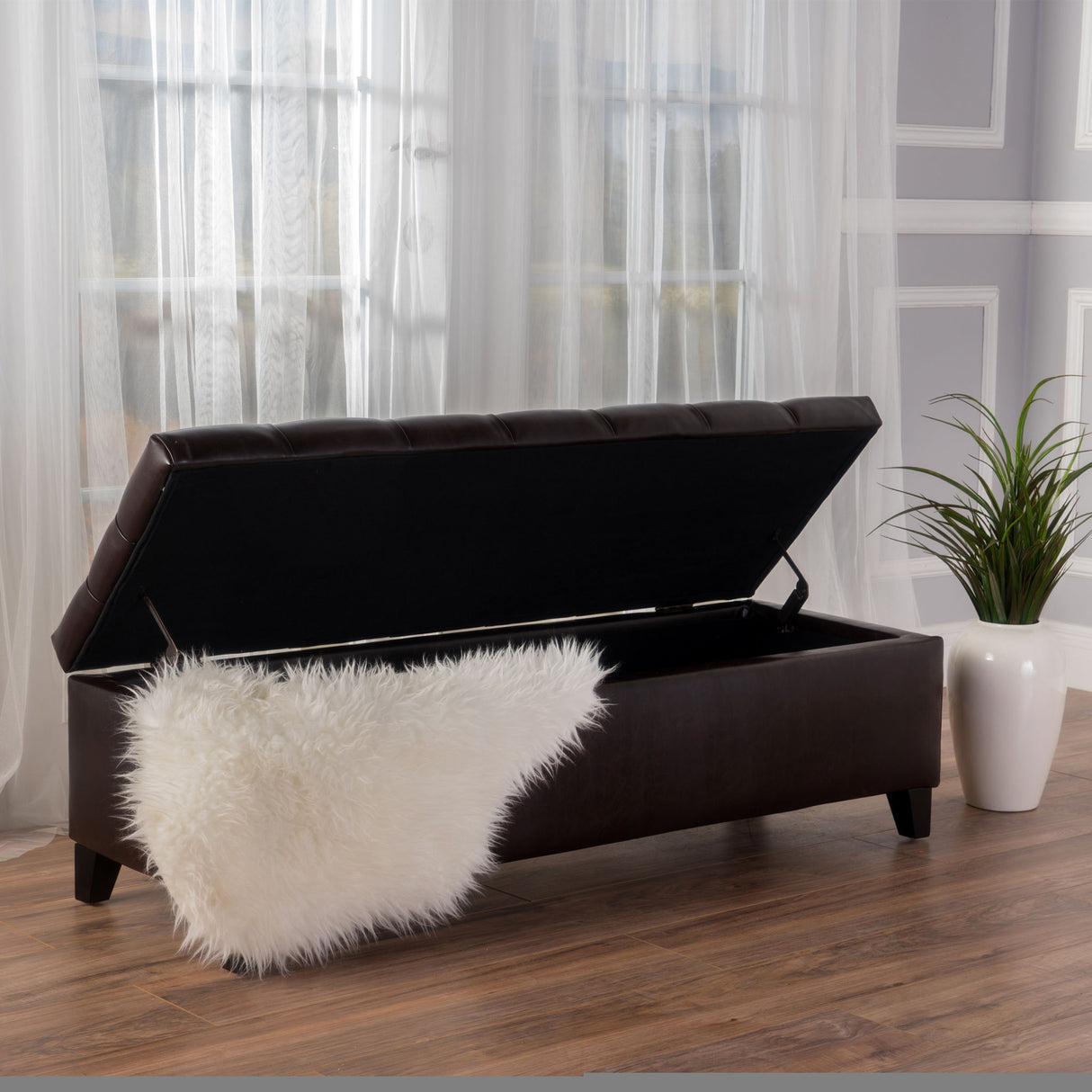Nebulous - Upholstered Ottoman With Storage And Diamond Tufted Seat - Brown