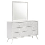 Dresser With Mirror, Angled Legs, Round Knobs - White