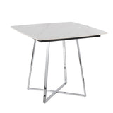 Folia - Dinette Table - Chrome Metal, White Textured Marble, Black Wood