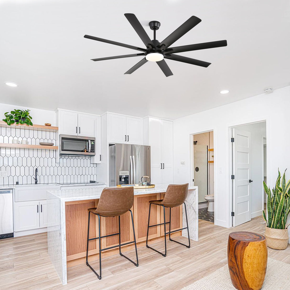 Ceiling Fan With Dimmable LED Light, 8 Blades, Smart Remote Control, Reversible DC Motor For Home Office And Living Spaces - Matte Black