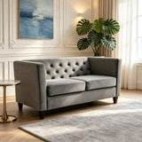 Button Tufted Loveseat, 2 Seater With Square Arm Couch For Living Room