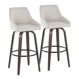 Hannah - 30" Fixed-Height Barstool With Swivel And Round Black Metal Footrest (Set of 2) - Walnut Glazed Wood