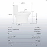 Elegant One Piece Toilet With Tornado Dual Flush, Siphonic S Trap 12", Soft Close Seat, Dual Flush, Ada Height, Glossy - Gloss White