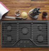 GE Profile PGP7036BMTS 36 inch gas cooktop angled view