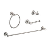 Bathroom Set 4 Pack With Towel Bar Racks, Toilet Paper Holder, Ring, Hook, Stainless Steel - Brushed Nickel