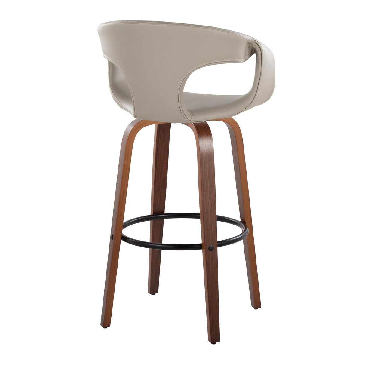 Curvo - 30" Fixed-Height Barstool With Swivel And Round Metal Footrest (Set of 2) - Walnut Wood