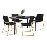 Fuji-dutchess - 5 Piece Dining Room Set - Black Metal, Black Wood, Black Velvet, Gold Metal