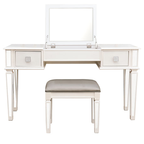 Mirrored Vanity Desk With Drawers And Stool, Flip Up Dressing Table Set For Makeup Room