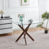 Dining Table With Cross Metal Leg And Tempered Glass, Modern Space Saving Kitchen Table For Living Room Legs, Square Table