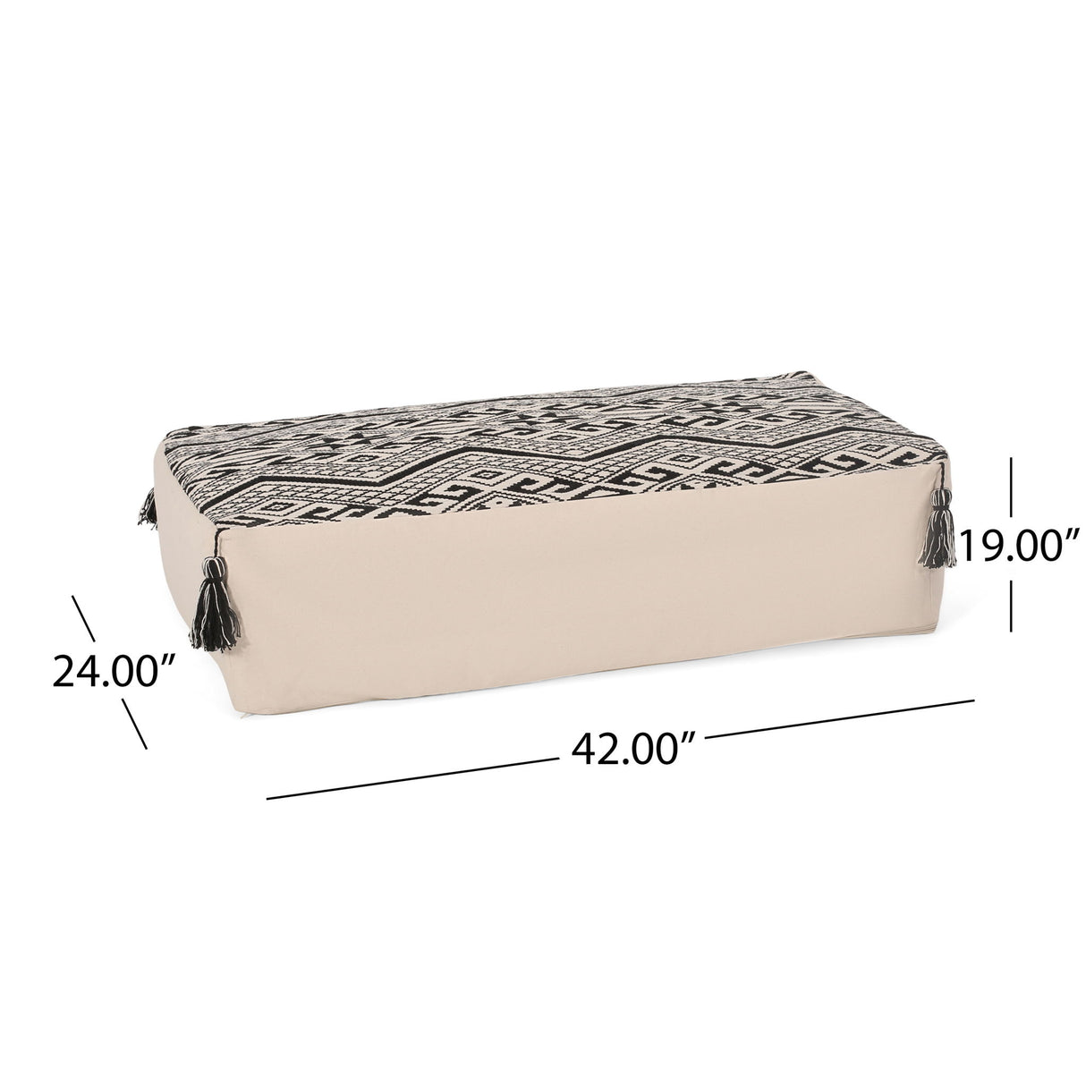 Kiki - Rectangular Pouf Ottoman Floor Cushion Natural - Black