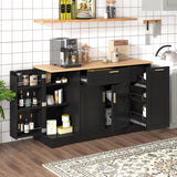 Trexm Multi-Functional Storage Sideboard, Extendable Dining Table, Adjustable Shelves, 3-Tier Pull-Out Rack, Kitchen Island Storage For Kitchen, Dining Room, Living Room (Black)