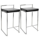 Fuji - Stackable Counter Stool (Set of 2) - Black Faux Leather