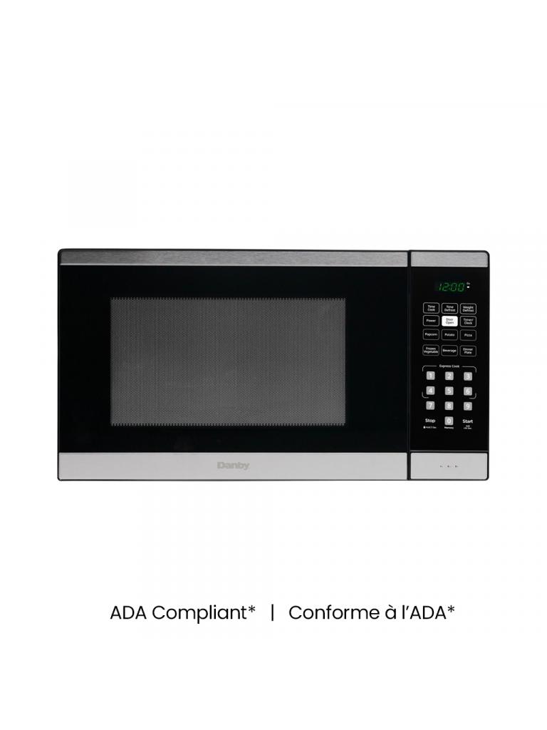 Danby DBMW0925BBS 0.9 cu. ft. countertop microwave in black stainless steel, front view