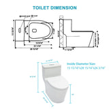 1 Piece Toilet For Bathroom, Dual Flush 1.24 / 1.43 Gpf, Soft Closing Seat - White