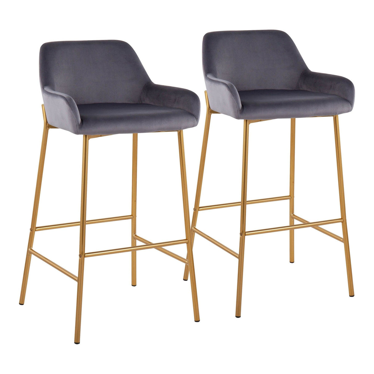 Daniella - Contemporary/Glam Fixed-Height Barstool (Set of 2) - Silver Velvet Fabric